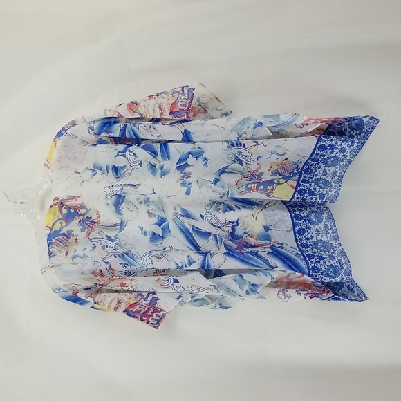 CHICO'S Blue White Floral Sheer Kaftan - Picture 4 of 10